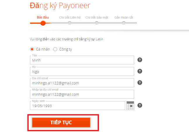 Cách đăng ký tài khoản Payoneer